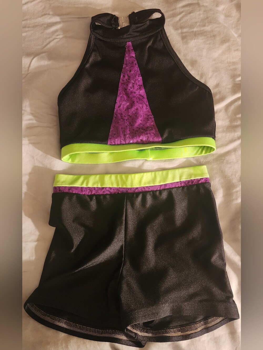 Kids Black, Purple & Neon Green Dance Costume Set